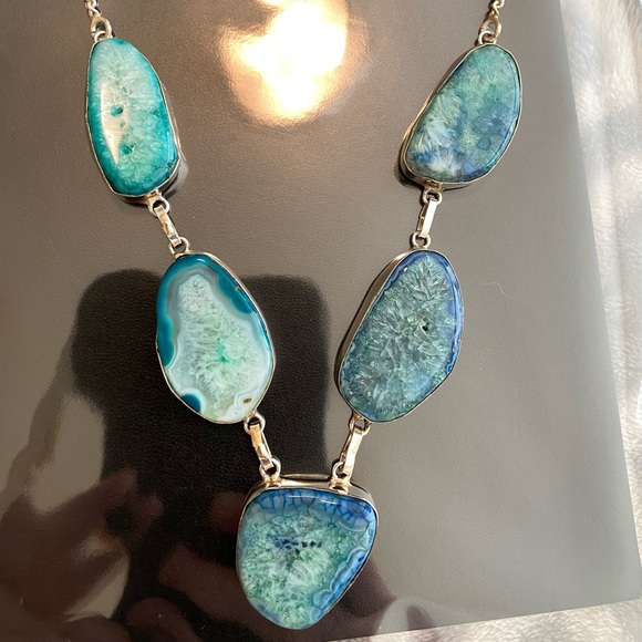Jewelry - Stunning drusy and silver necklace. Turquoise, white and blue tinted